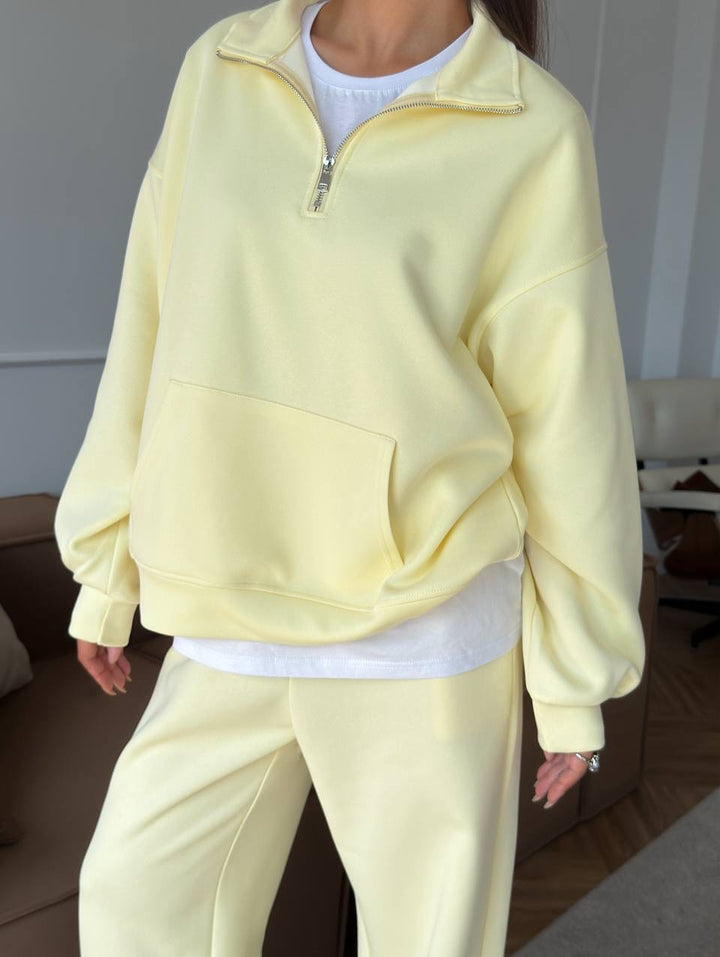 Dame Oversized Sweatshirt og vid-cut Bukser Sett Skjora