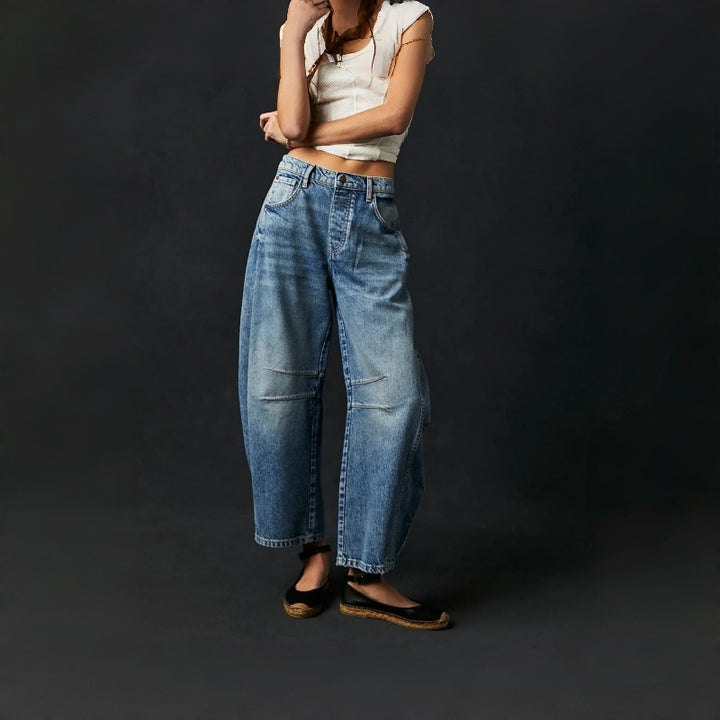 Dame Bredde High-Waist Jeans i Vintage-look med uvanlig vaskemetode Skjora