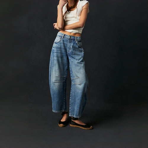 Dame Bredde High-Waist Jeans i Vintage-look med uvanlig vaskemetode Skjora