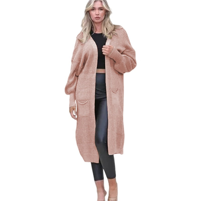 Kvinnes Chunky Strikket Cardigan med Åpne Lommer og Casual Design Skjora