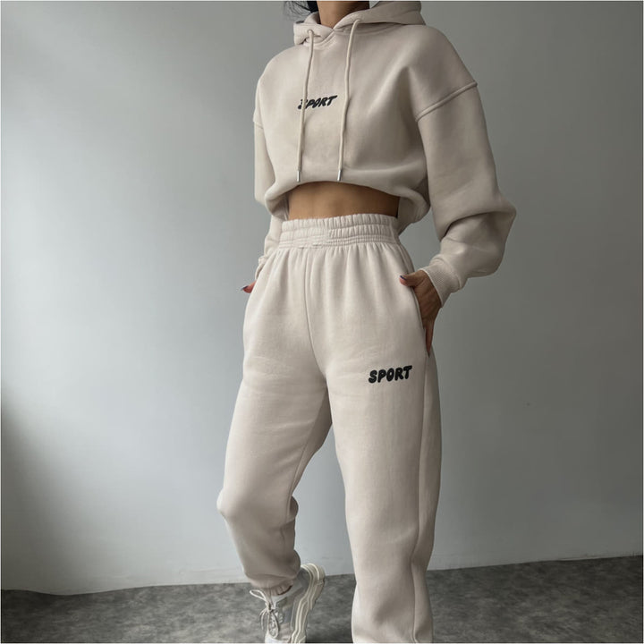 Dame uformell sports hettegenser og joggebukse sett med høy midje og mykt materiale Skjora