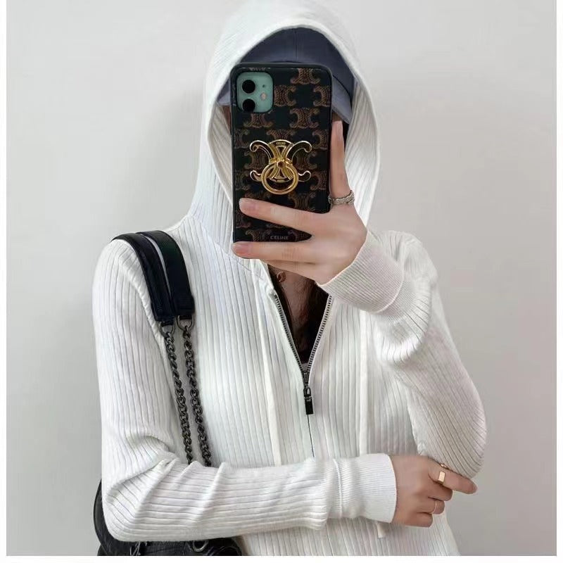 Dame cardigan med hette og glidelås Skjora