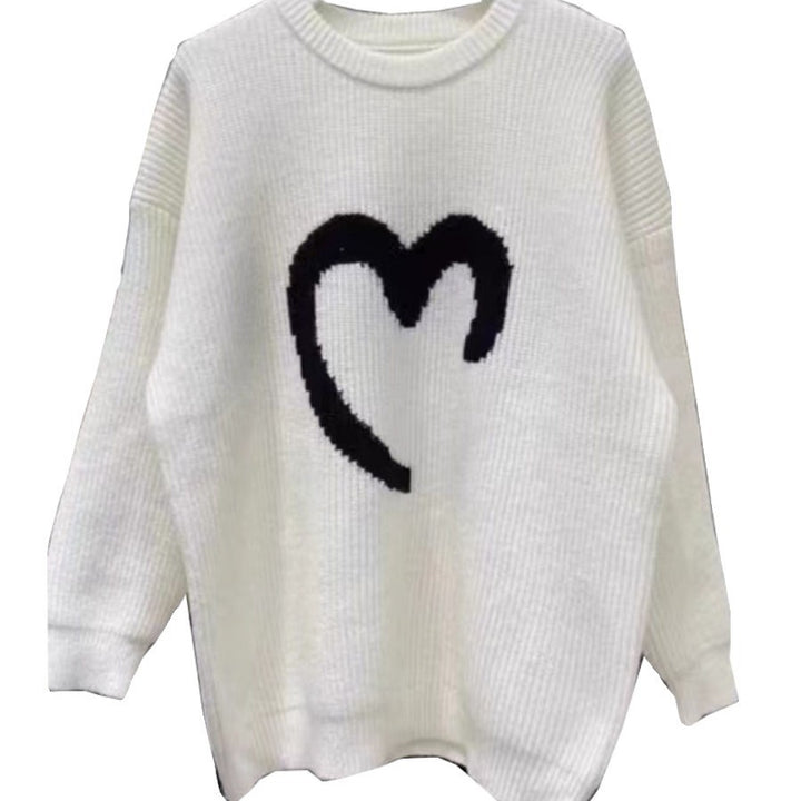 Dame oversized genser med strikket smiley-mønster Skjora
