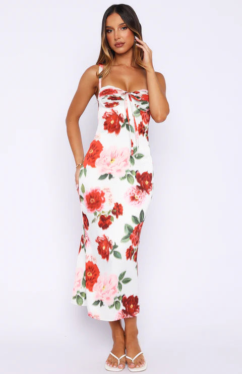 Dame figurformet Maxi-kjole med blomstermotiv og sidelås Skjora