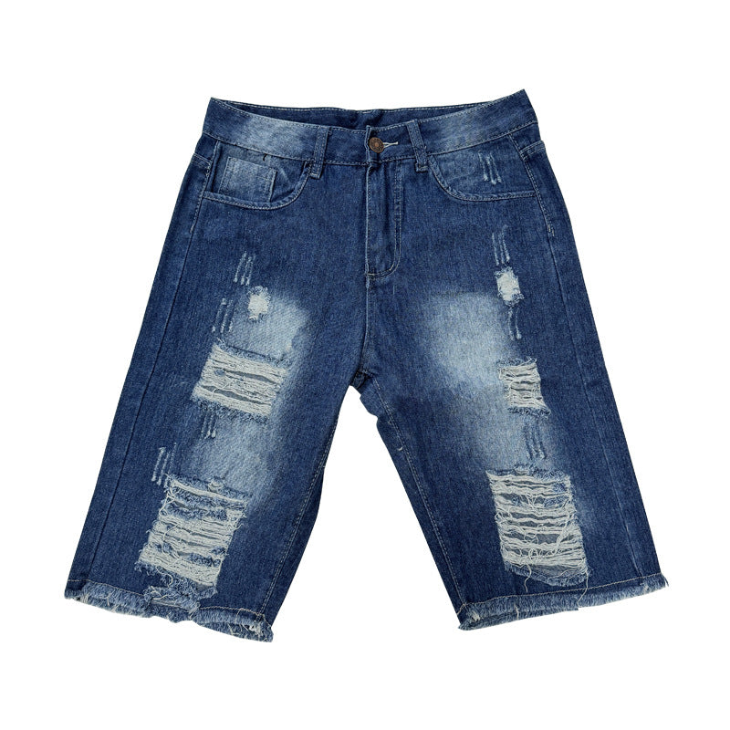 Herrer ødelagte denim-shorts med uregelmessig søm og trendy rifte detaljer Skjora