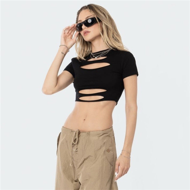 Dame cropped topp med cut-out design Skjora