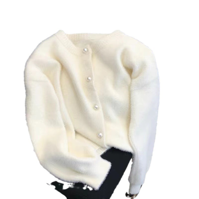 Damer fluffy lang genser med moderne snitt og rund hals Skjora