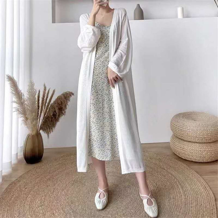Dame maxi kjole med lett kimono overlay Skjora