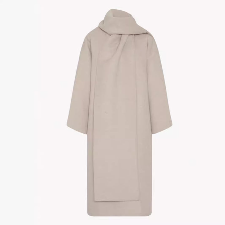Dame Elegant og tidløs Ull-Poncho med Skjerf Skjora