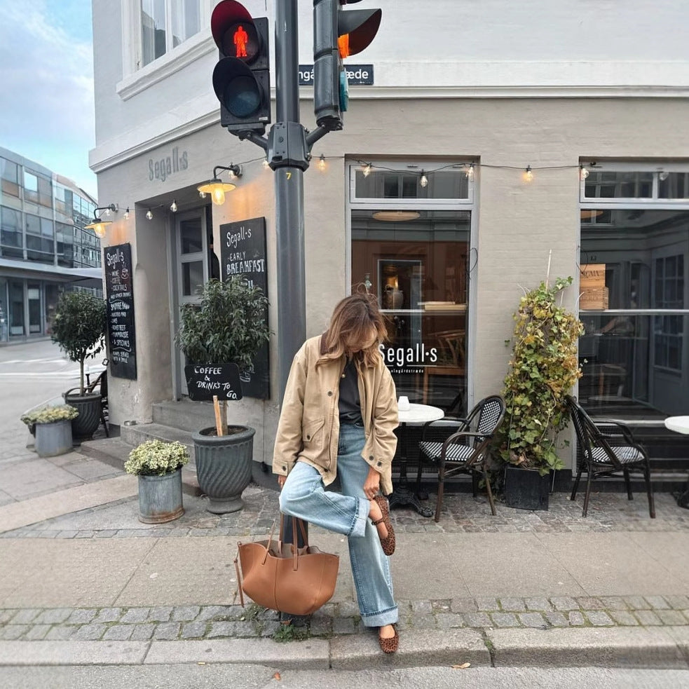 Damer Casual Utility Jakke med Praktisk Glidelås og Komfortable Sidelommer Skjora