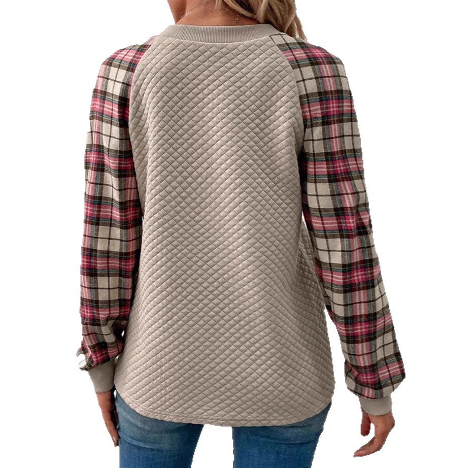 Dame sweatshirts med rutenettstruktur og rutete ermer Skjora