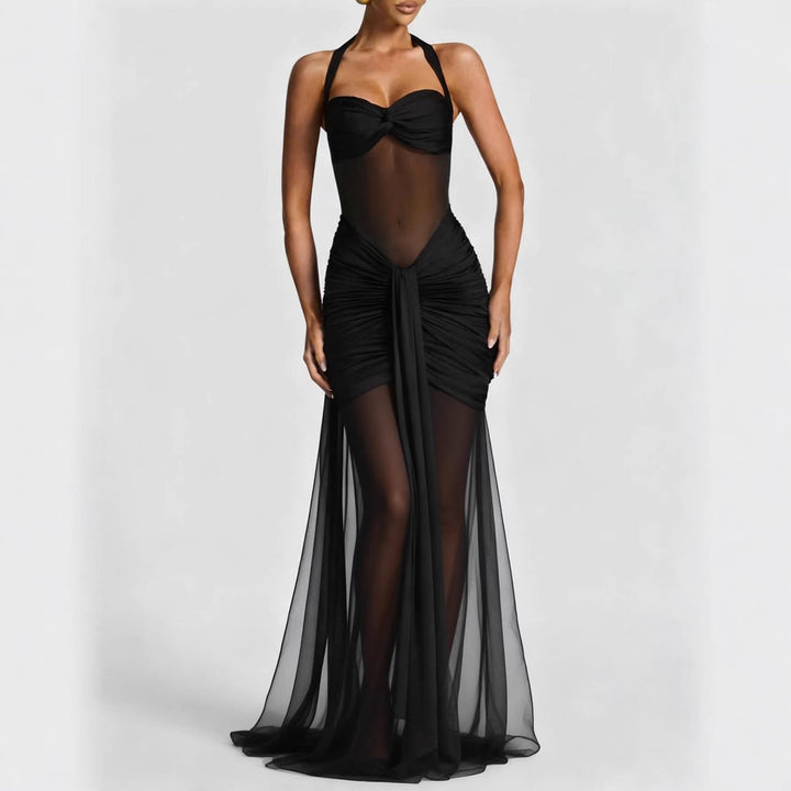 Dame elegant kjole i bodycon-stil med raffinert mesh-insert Skjora