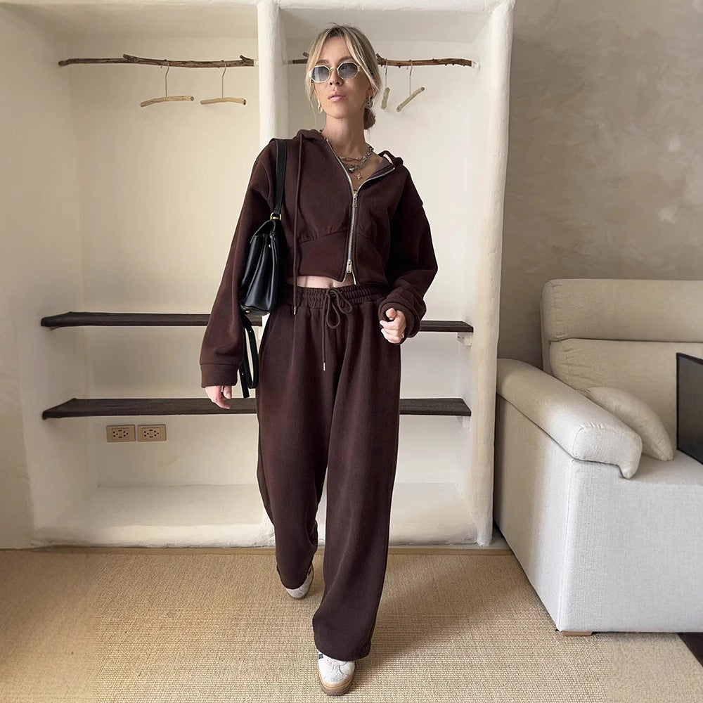 Women's Cozy Fleece Set with Hoodie and Elastic Waistband Skjora