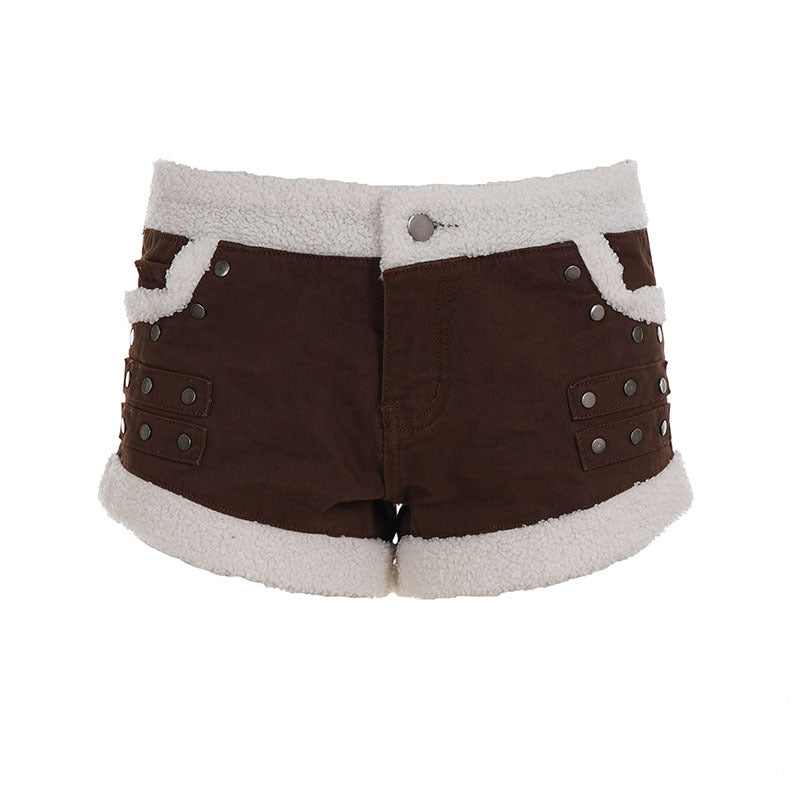 Dame Sarte Biker-short med fleece-beslag og metallnagler Skjora