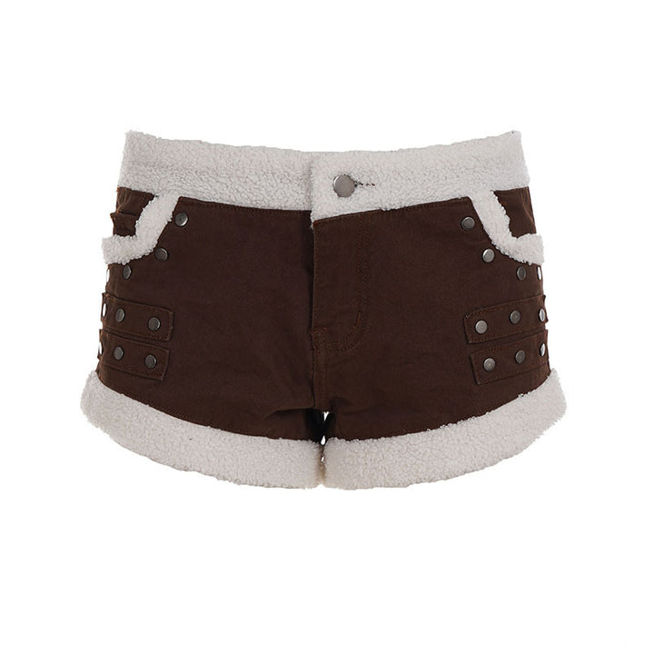 Dame Sarte Biker-short med fleece-beslag og metallnagler Skjora