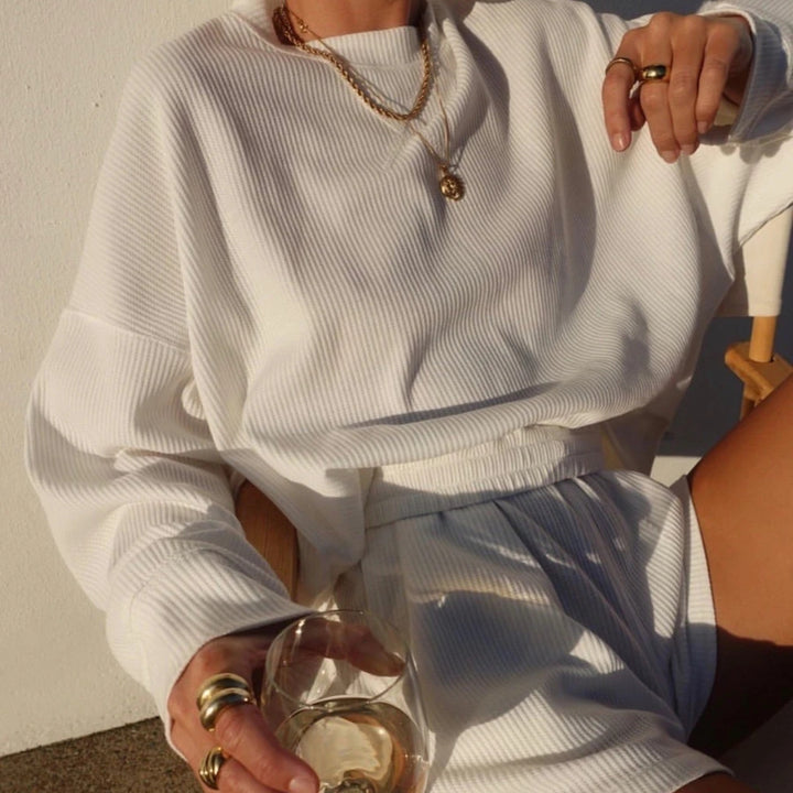 Kvinne Casual Oversized Sweatshirt og Shorts Sett Skjora