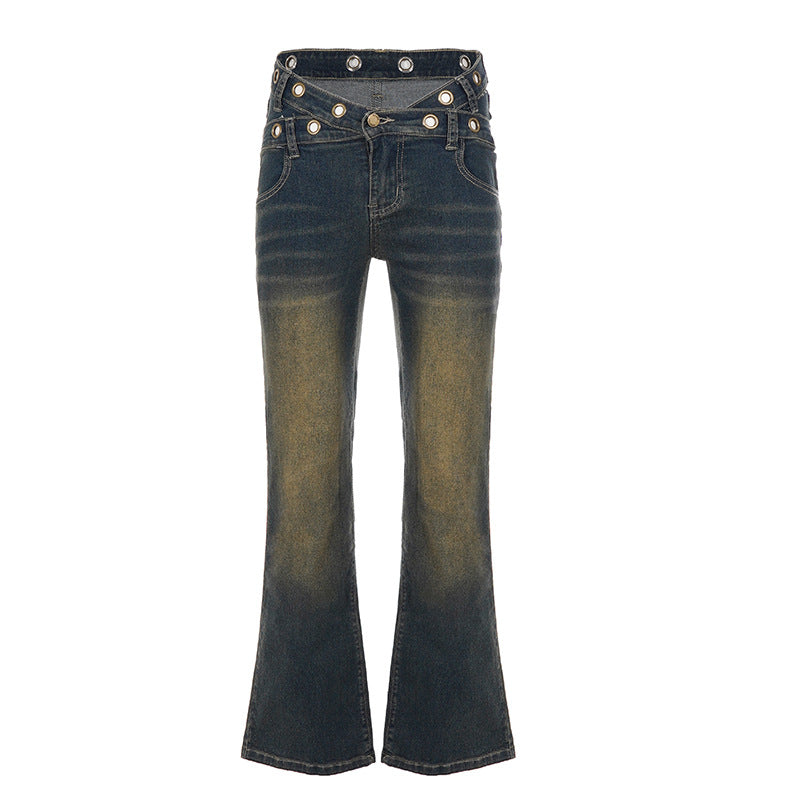 Damejeans med romslig snitt og elegante beltehemper Skjora