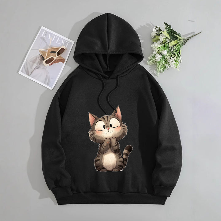 Damen Kapuzenpullover mit süßem Katzenmotiv Skjora