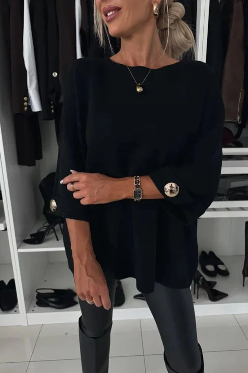 Damer oversized strikkegenser med dekorative knapper Skjora