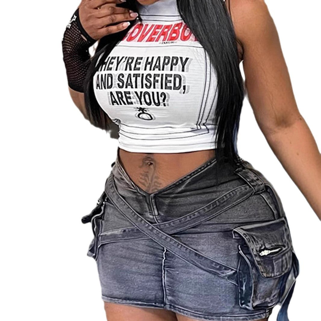 Dame Crop-Top med kreativ tekst og avslappet snitt Skjora