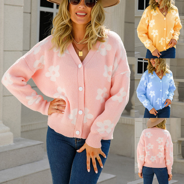 Kvinnenes cardigan med blomsterdesign og knappefunksjoner Skjora