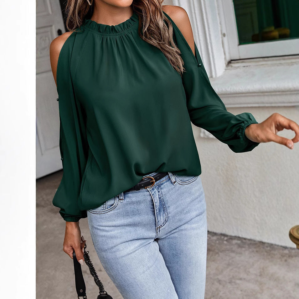 Dame Elegant topp med skulderfritt design og voluminøse ermer Skjora