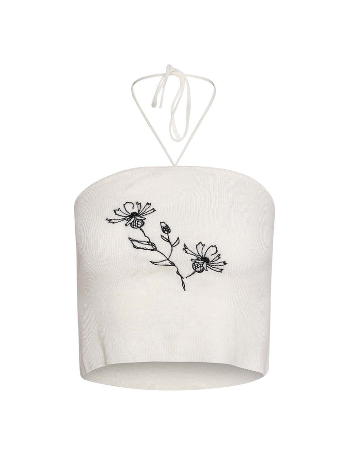 Dame heklet crop-top med blomstermønster Skjora