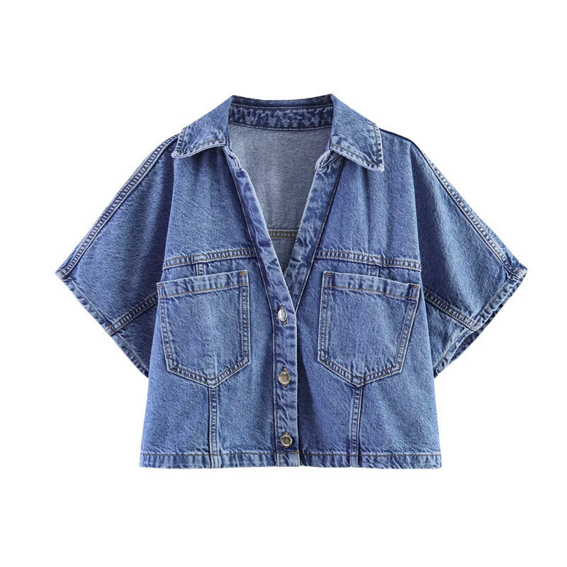 Damer denim-miniskjørt i asymmetrisk snitt med dekorative knapper Skjora