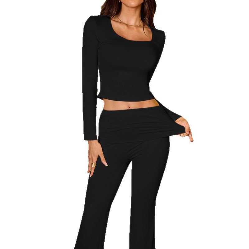 Kvinne Crop Top og Flared Bukser Sett