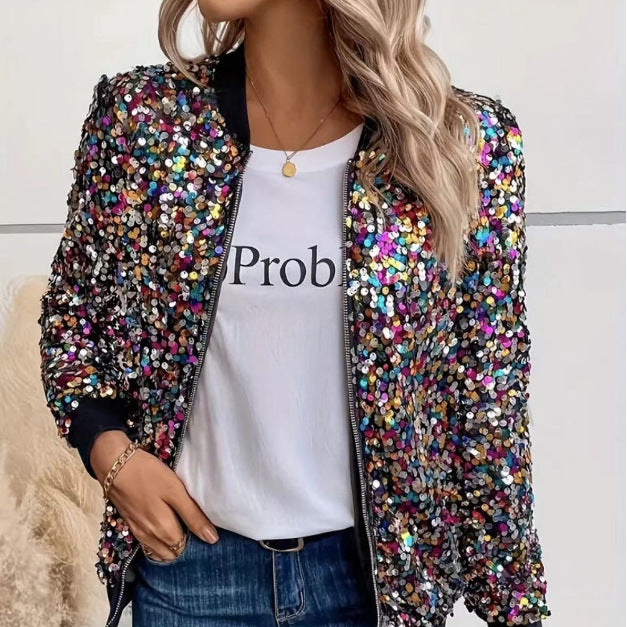Dame funksjonell jakke med glitrende paljettdesign og komfortable mansjetter Skjora