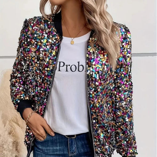 Dame funksjonell jakke med glitrende paljettdesign og komfortable mansjetter Skjora