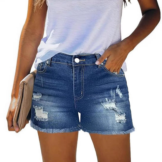 Dame Zdestroyed denimshorts med fransede kanter og avslappet snitt Skjora