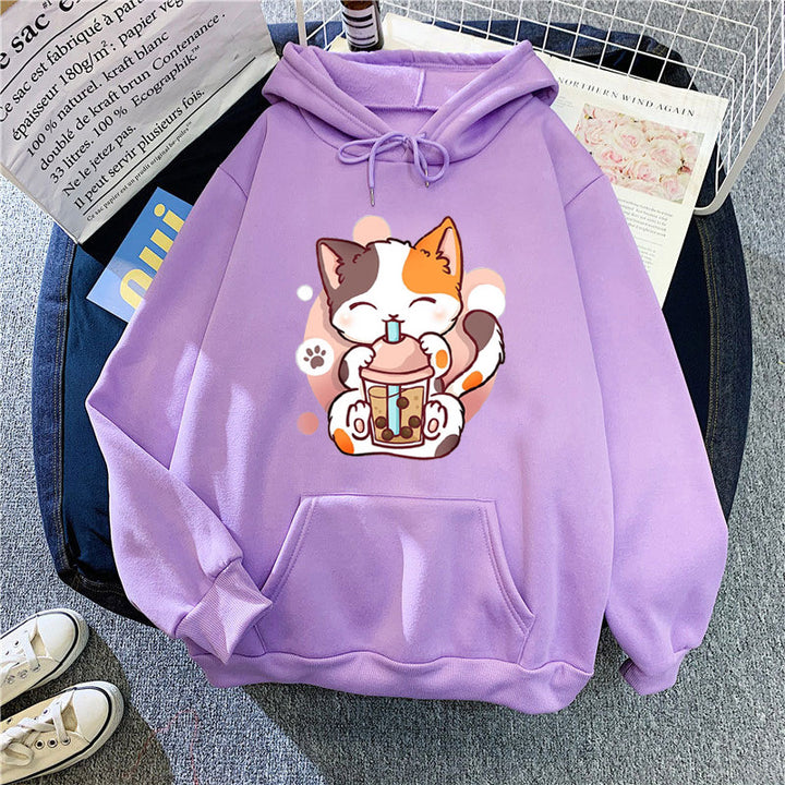 Damen Kapuzenpullover mit verspieltem Katzenmotive Skjora