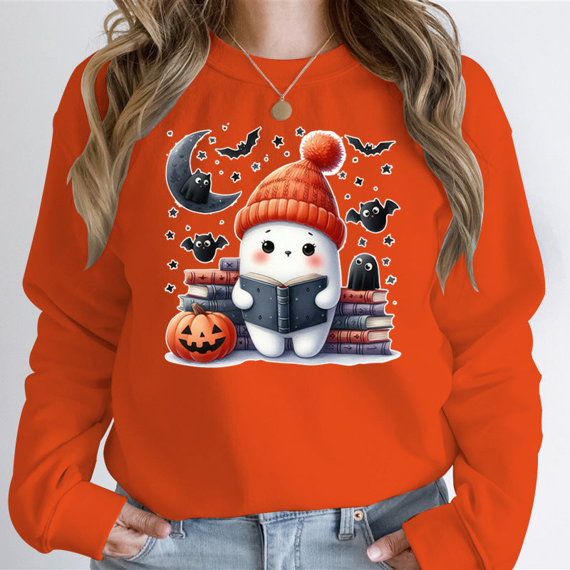 Dame sweatshirts med søtt Halloween-motiv og bokdesign Skjora