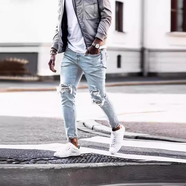 Herrer ødelagte jeans med moderne distressed-effekter Skjora
