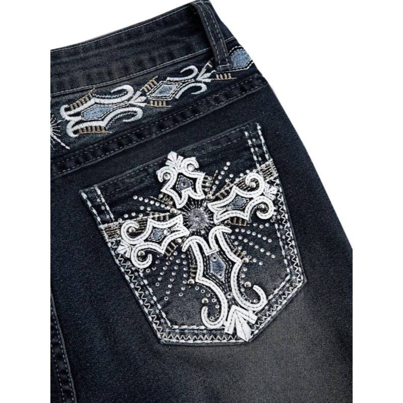Dame Bootcut Jeans med detaljerte broderier og høy midje Skjora