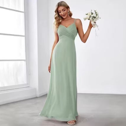 Kvinners Chiffon Maxi Kjole med Elegant V-Hals og Rynket Topp