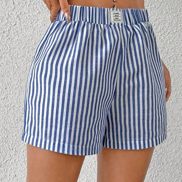 Dame stripete shorts laget av lett bomull med elastisk liv Skjora