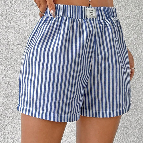 Dame stripete shorts laget av lett bomull med elastisk liv Skjora