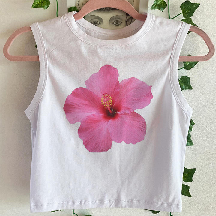 Women's Sleeveless Top with Floral Hibiscus Motif and Relaxed Fit Skjora