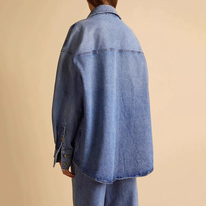 Dame avslappet overshirt-jakke laget av høykvalitets denim Skjora