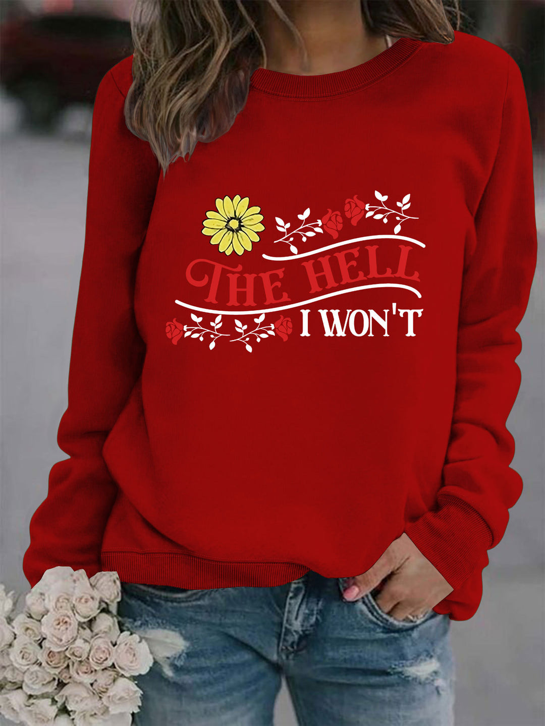 Kvinne sweatshirt med lekent motiv og komfortabel passform Skjora