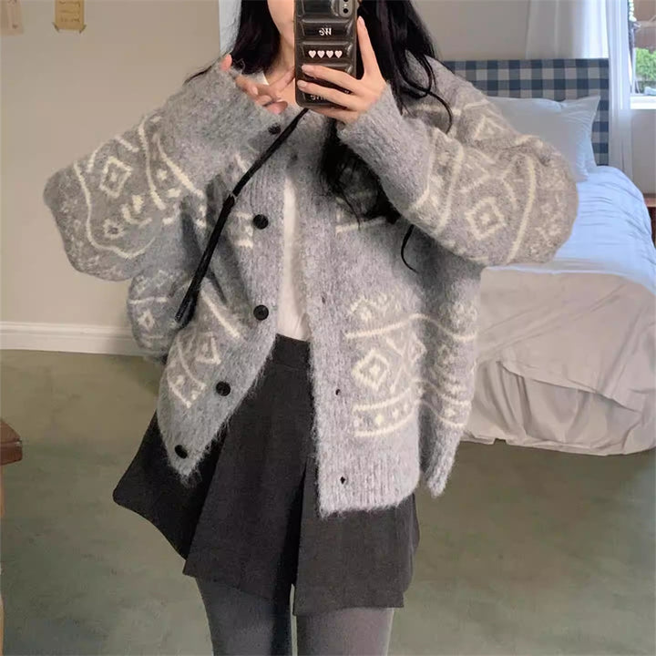 Damer casual cardigan med unikt mønster og mykt materiale Skjora