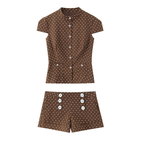 Dame elegante kort shorts med knappdetaljer og prikker Skjora