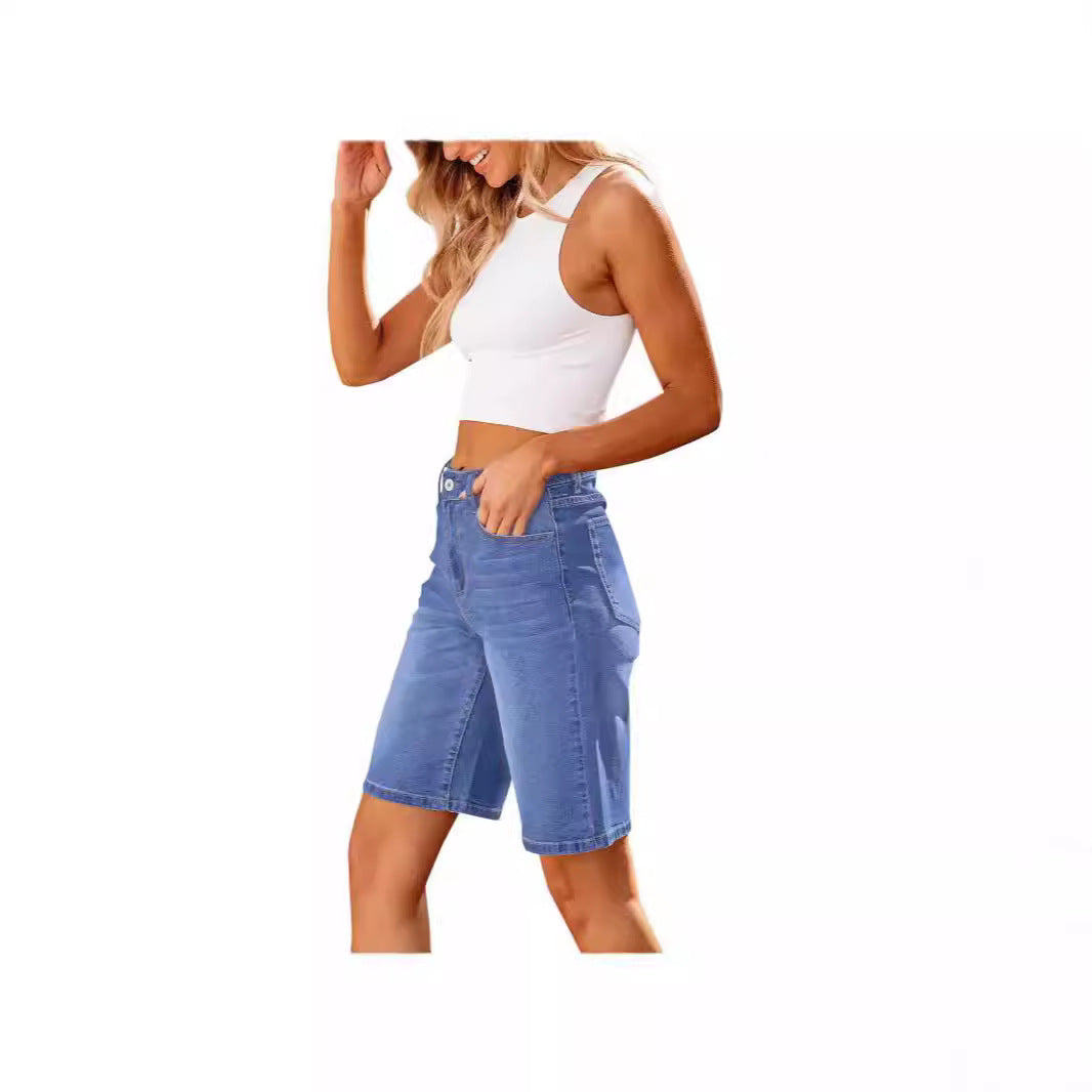 Dame denim-shorts med avslappet snitt og avslappede detaljer Skjora