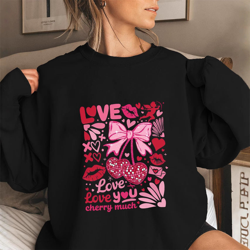 Dame sweatshirt med voluminøse ermer og lekent kirsebærmotif Skjora