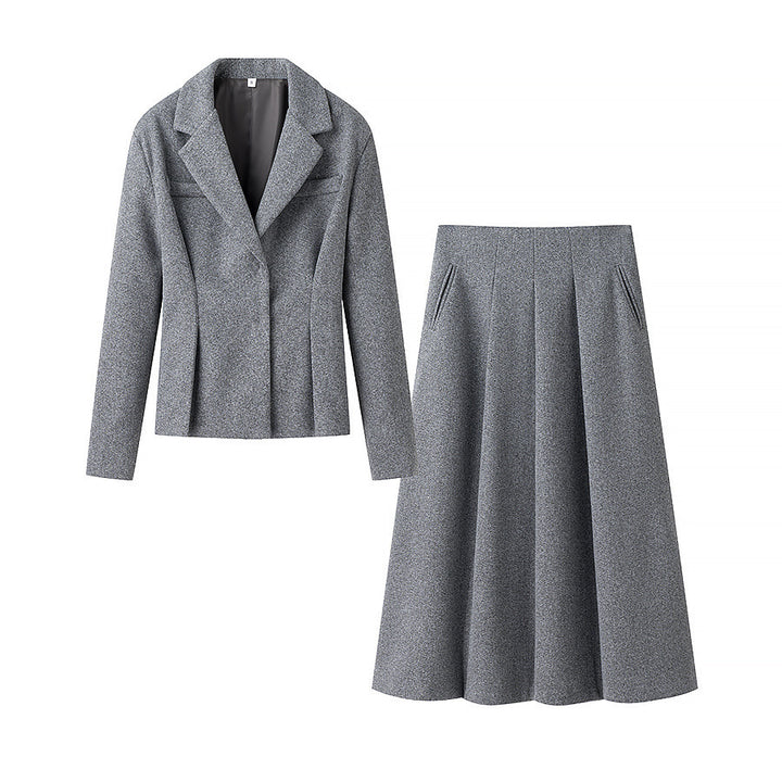 Kvinner Elegant Blazer og Skjørt Sett laget av høykvalitets stoff Skjora