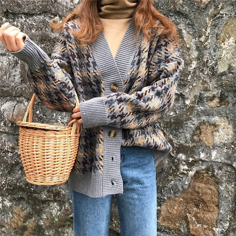 Damer Houndstooth Cardigan Skjora
