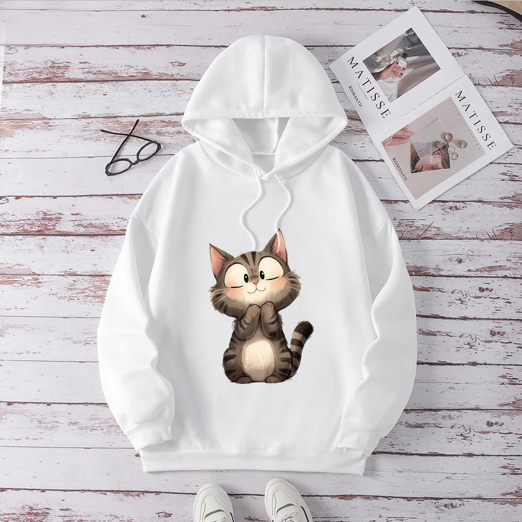 Damen Kapuzenpullover mit süßem Katzenmotiv Skjora
