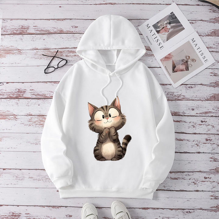 Damen Kapuzenpullover mit süßem Katzenmotiv Skjora